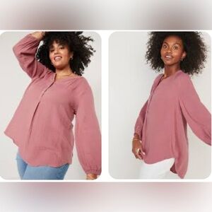 NWT Old Navy Linen Pink Lightweight Peasant Blouse; Size L; Oversized Cut Boho!